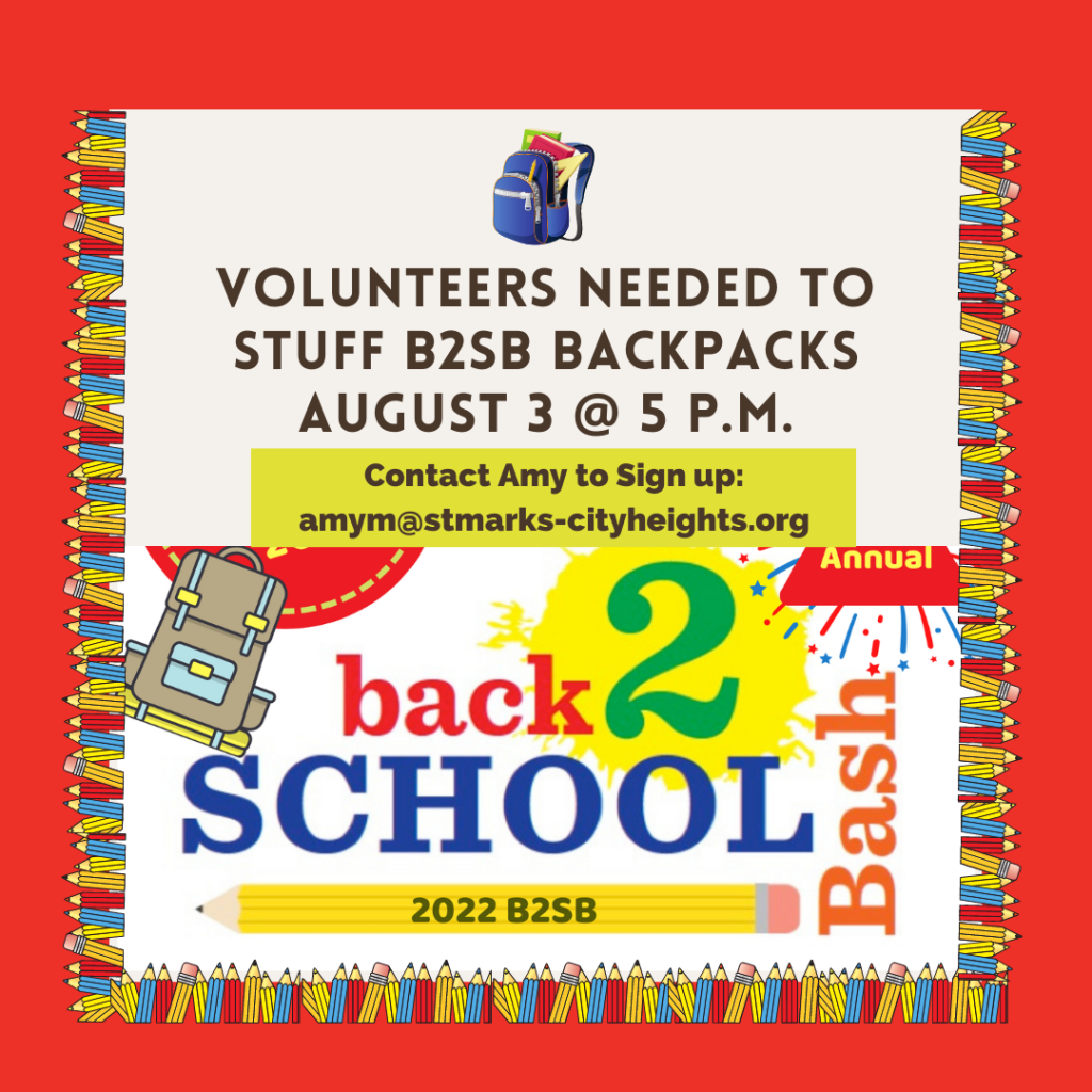 Back 2 School Bash Stuffing Day: August 3, 2022. Contact Amy to Volunteer.