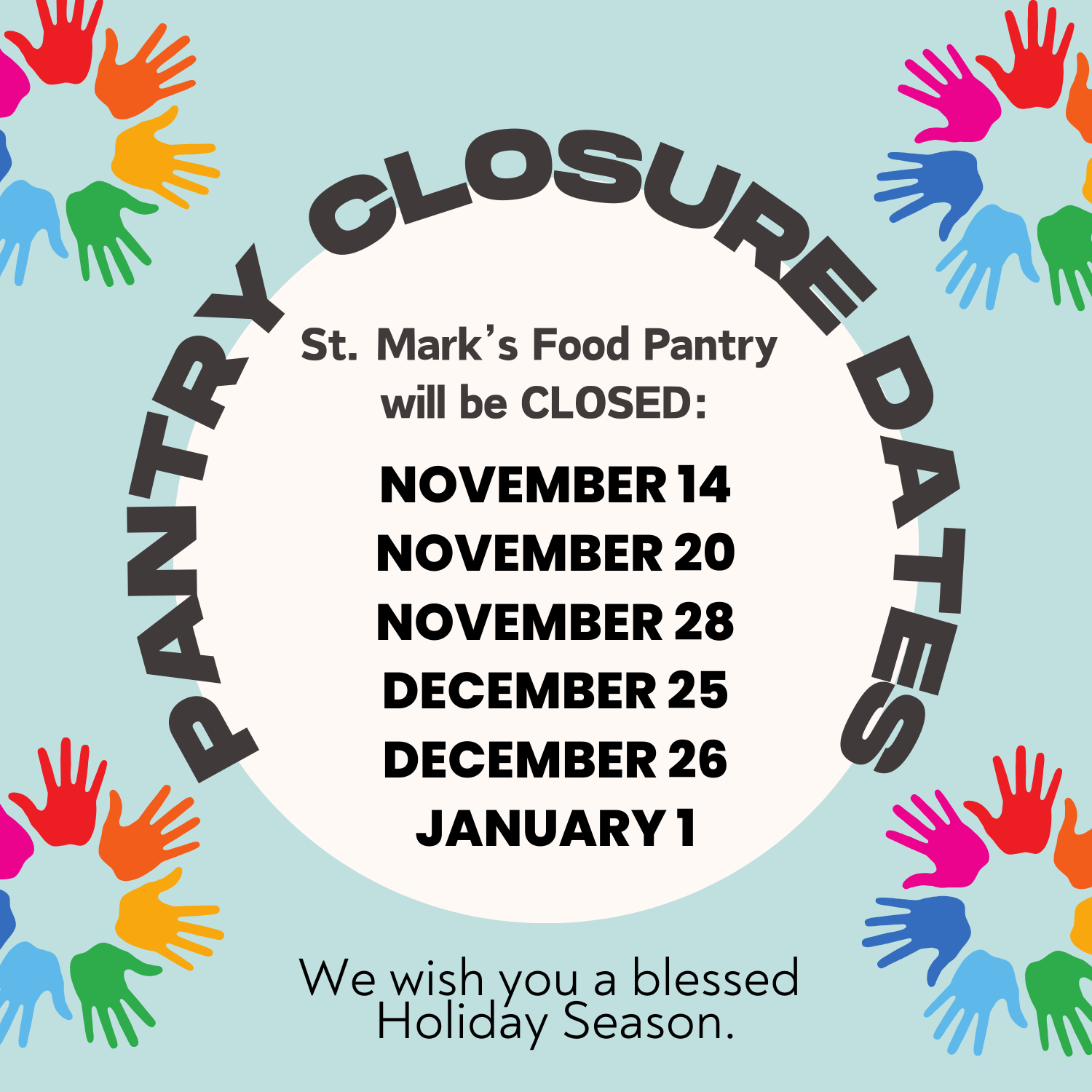 list of pantry closure dates