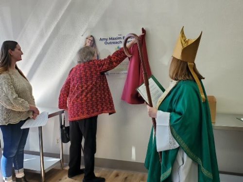 unveiling of the Amy Maxim Ennenga dedication sign.